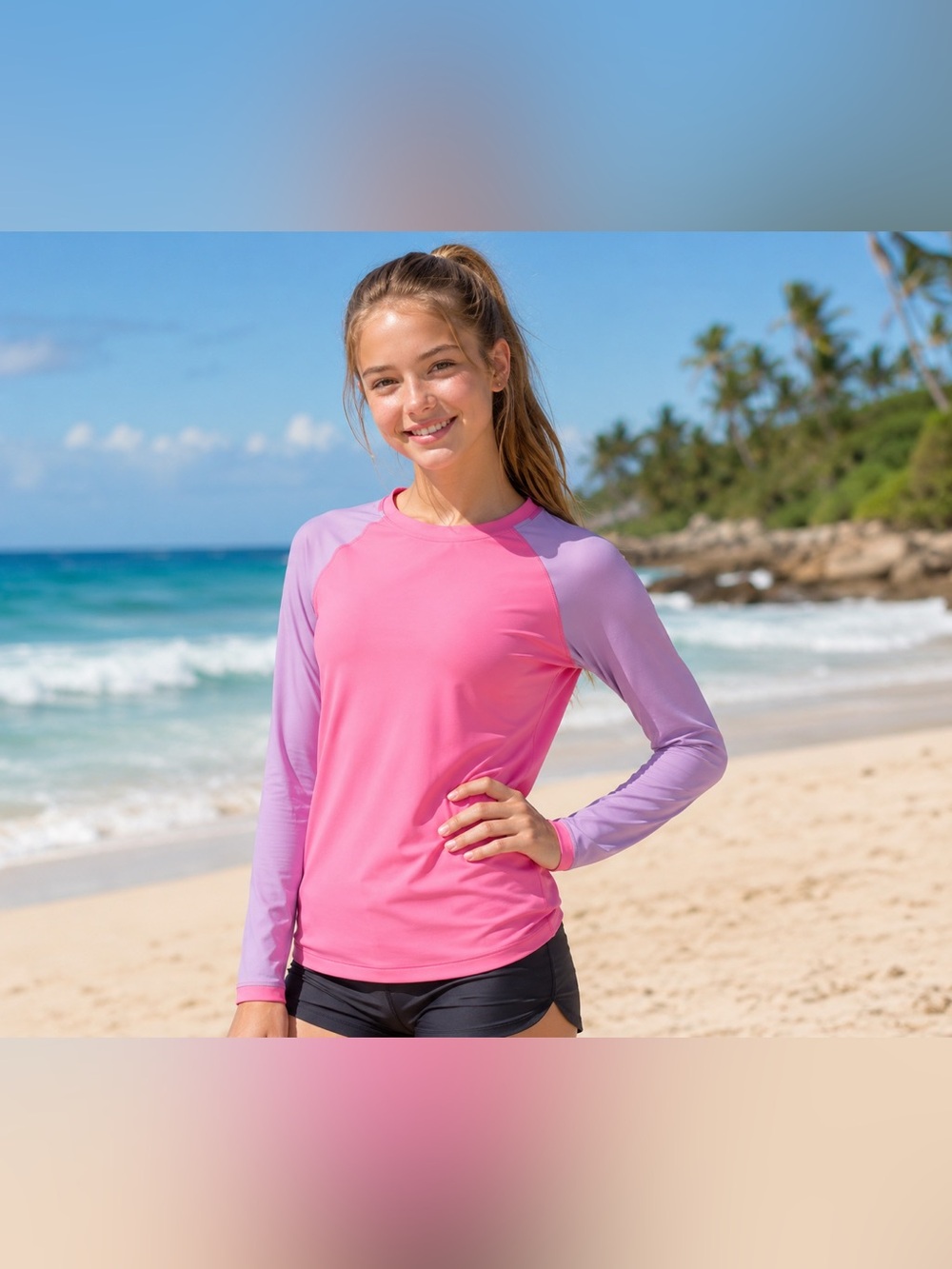 Athleta Girl Rash Guard XXL 16 Pink Lavender Long Sleeve Swim Top NWT UPF
